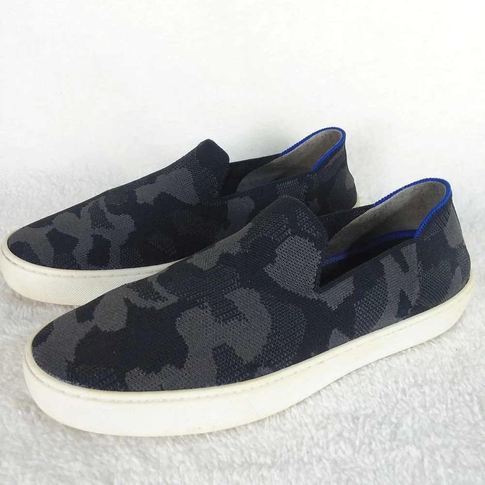 Rothy's The Original Slip On Sneaker Black Gray Camo Knit Women's 9.5 Shoes‎